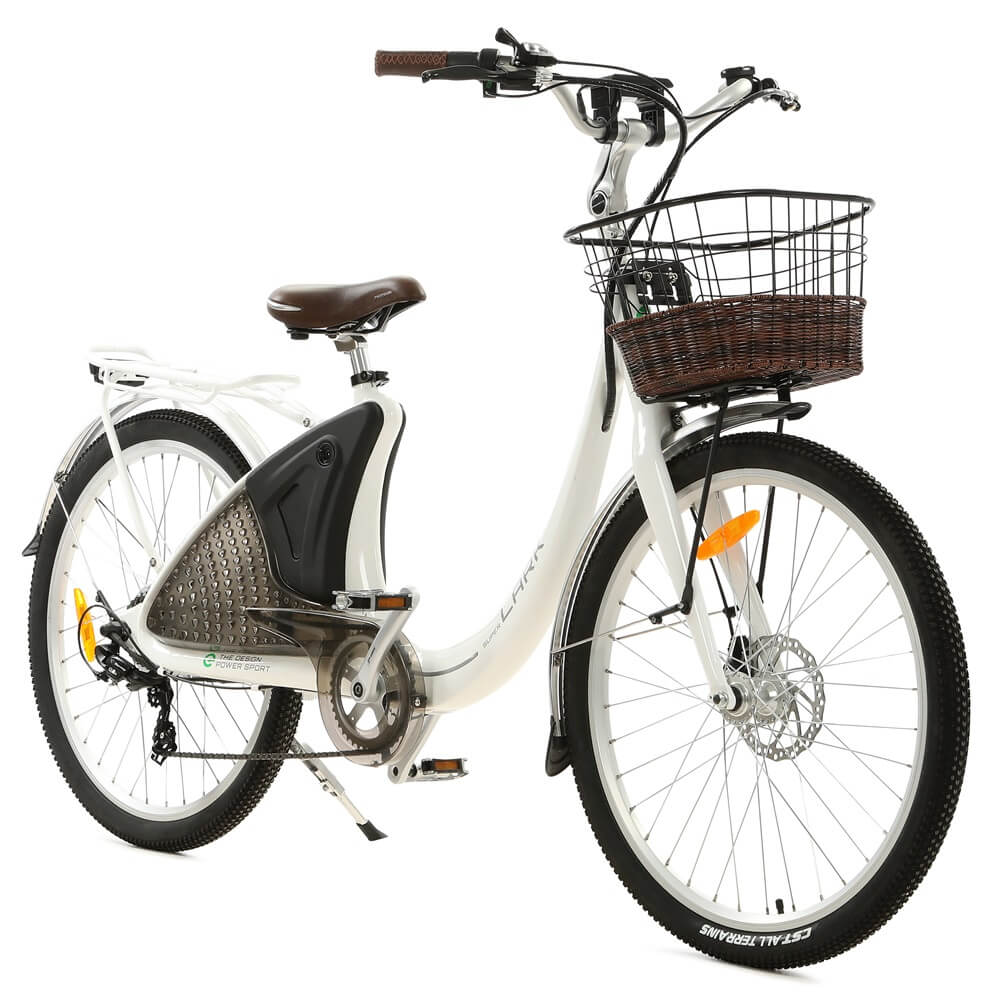Ecotric Lark Step Thru 500W City Electric Bike For Women Leisure Riders With Basket and Rear Rack w/ USB